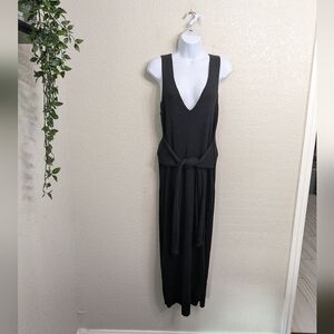 Good American Black Ribbed Sweater Midi Dress Bodycon Sleeveless Tie Waist XL